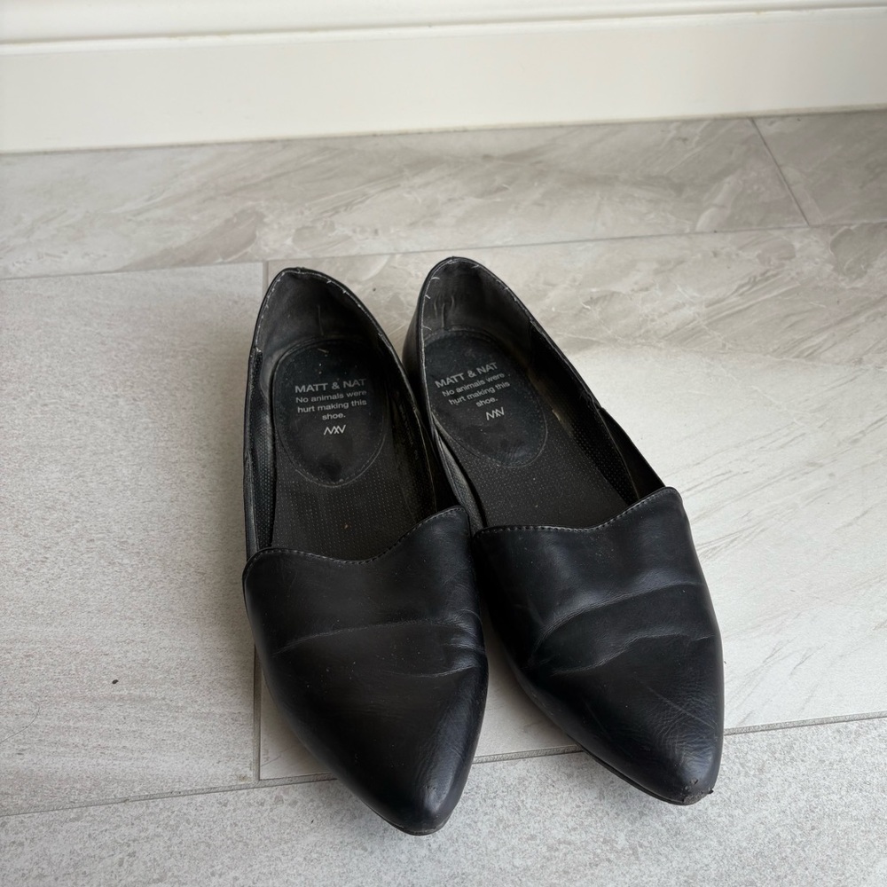 Matt & Nat Black Pointed-Toe Vegan Leather Flats